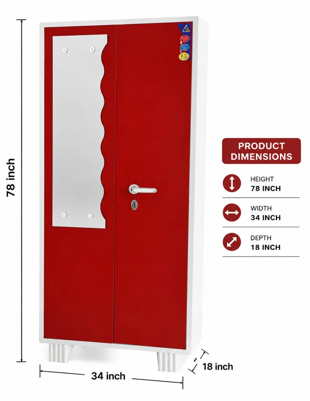 Steel Mirror Wardrobe [Red]