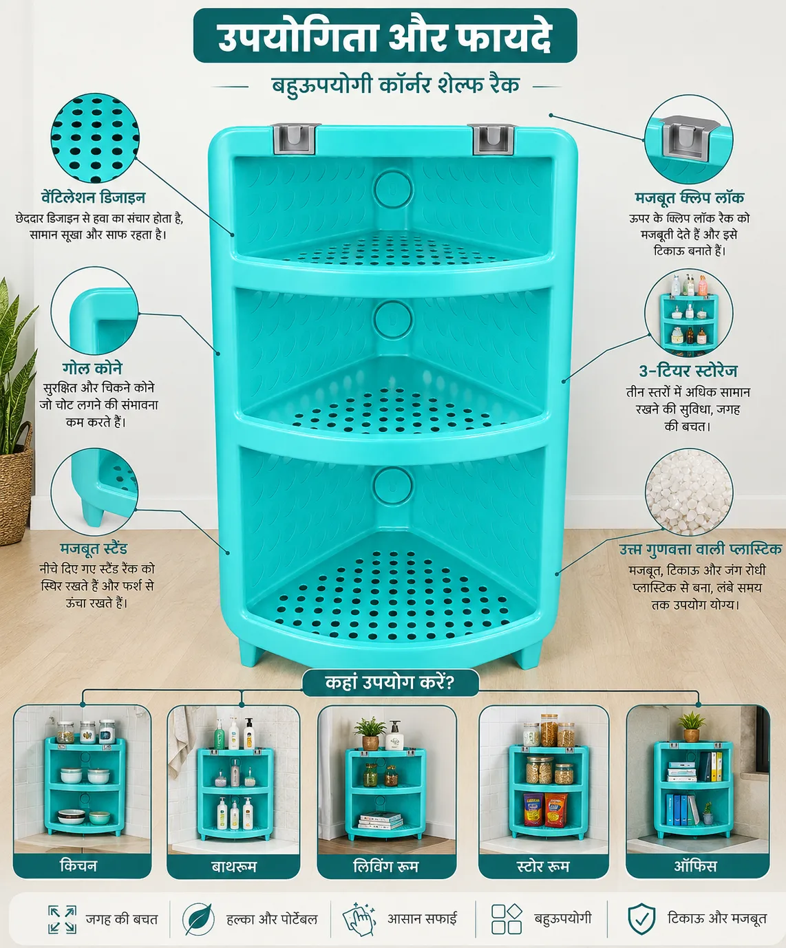 3-Tier Corner Shelf Rack